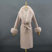 Naomi Wool Pea Coat with Detachable Fox Fur Collar and Cuffs