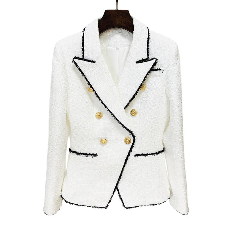 Noelle White Tweed Blazer with Black Trim - ALLARA