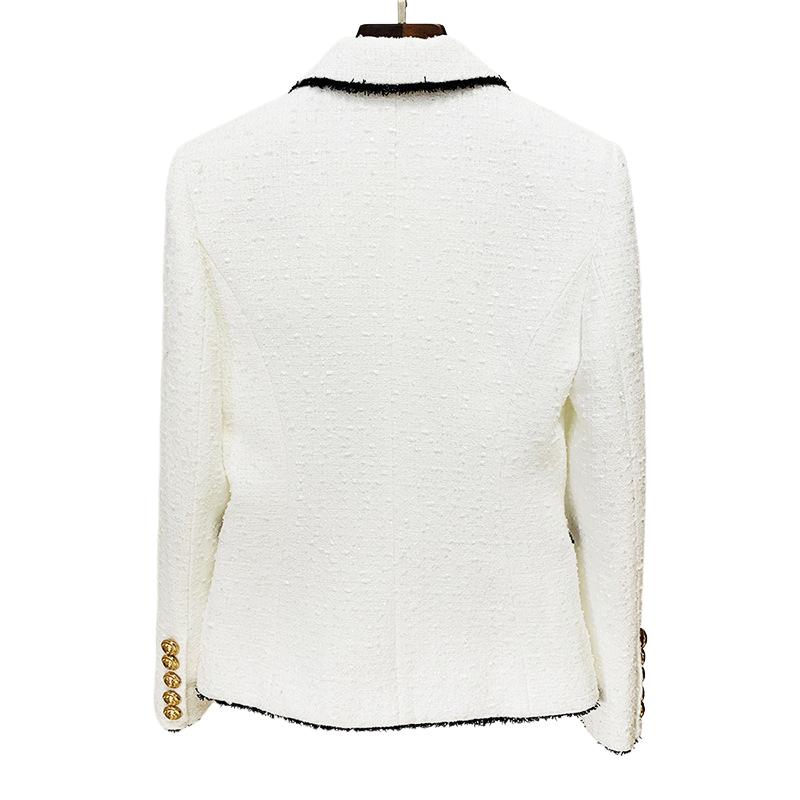 Noelle White Tweed Blazer with Black Trim - ALLARA