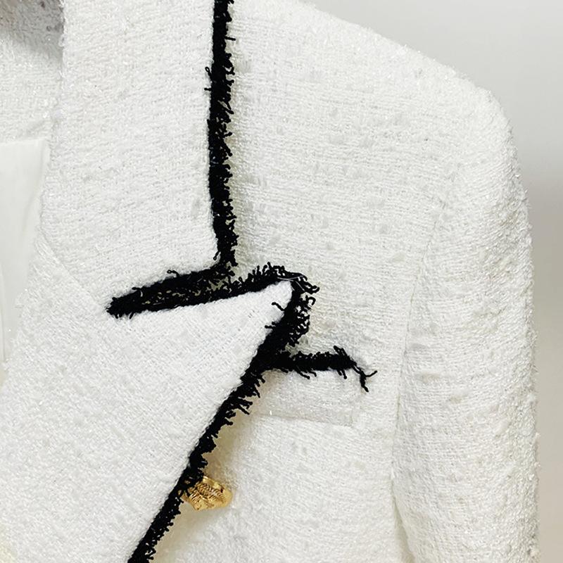 Noelle White Tweed Blazer with Black Trim - ALLARA