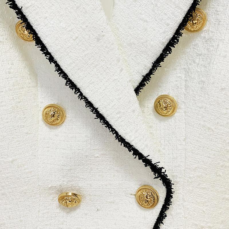 Noelle White Tweed Blazer with Black Trim - ALLARA