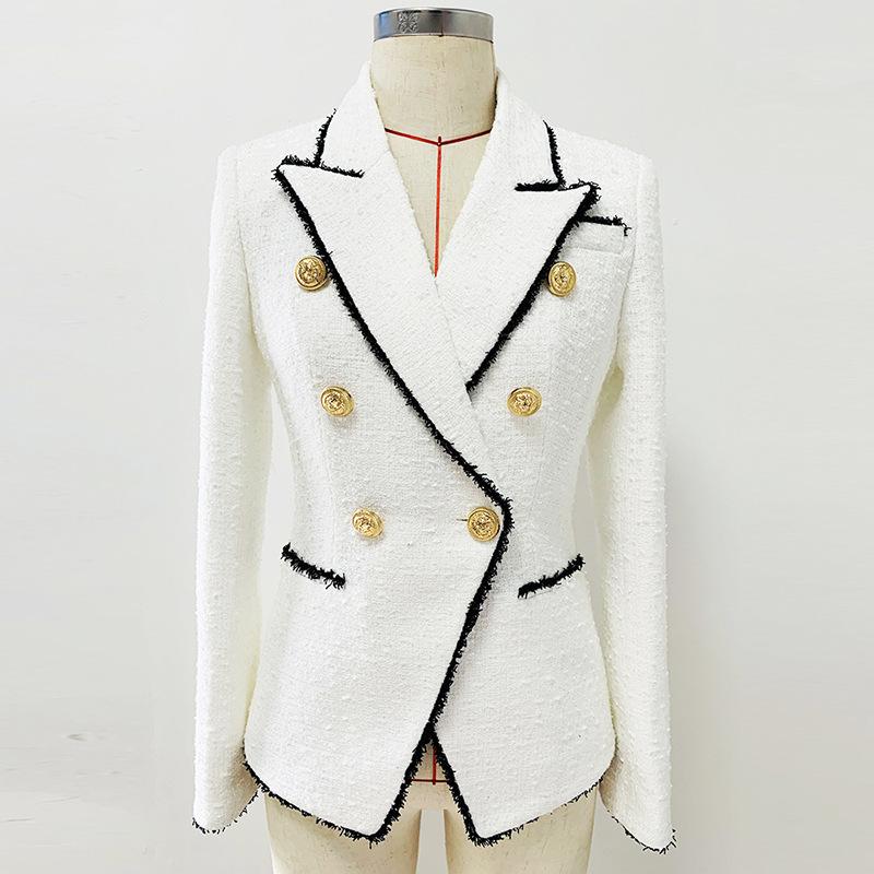 Noelle White Tweed Blazer with Black Trim - ALLARA