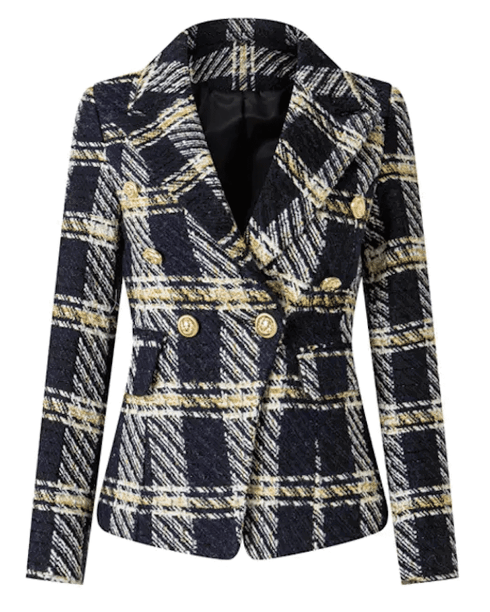 Noya Navy Gold Tweed Double Breasted Blazer - ALLARA