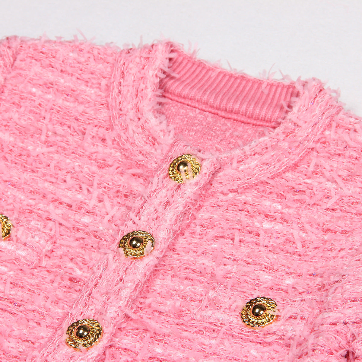 Chela Pink Cropped Textured Knit Cardigan