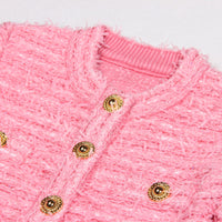 Chela Pink Cropped Textured Knit Cardigan