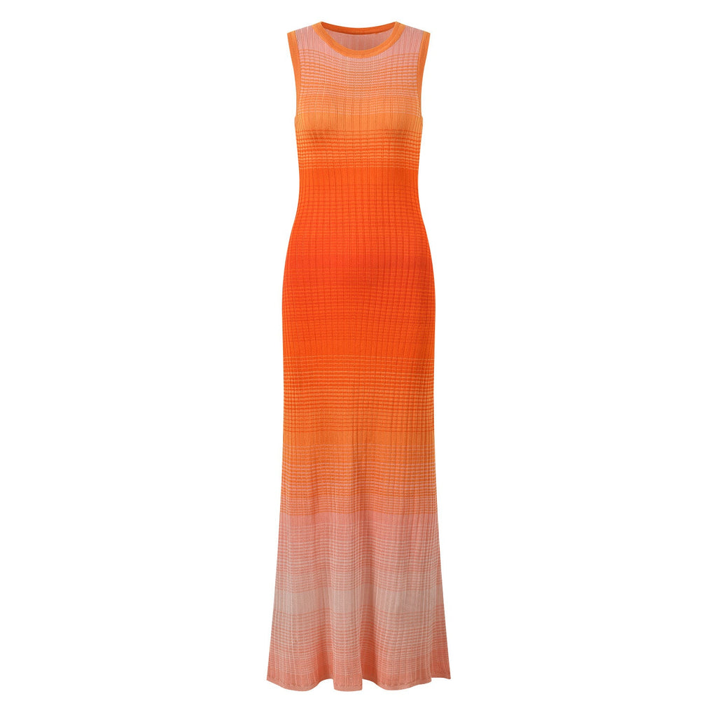 Aria Gradient Orange Knit Maxi Dress