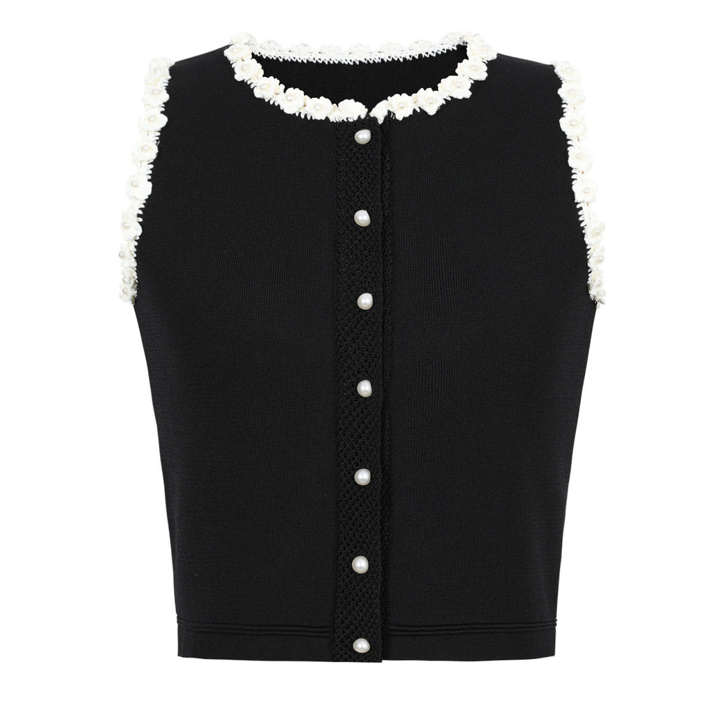 Fernie Knit Crop Top and Mini Skirt Set with Pearl Detail