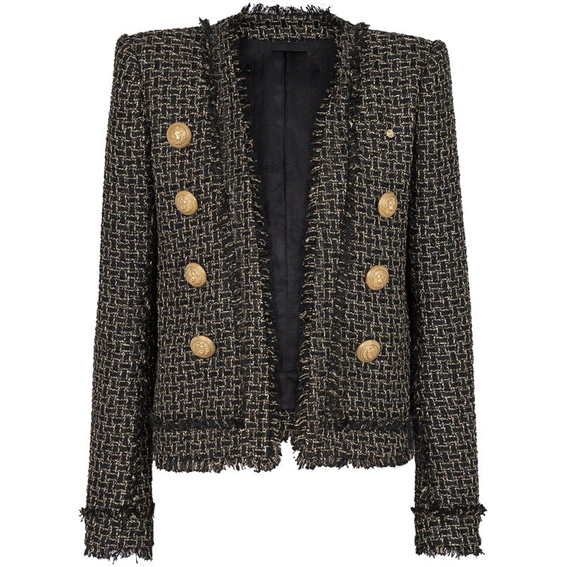 Celia Black Gold Tweed Fringe Edge Jacket