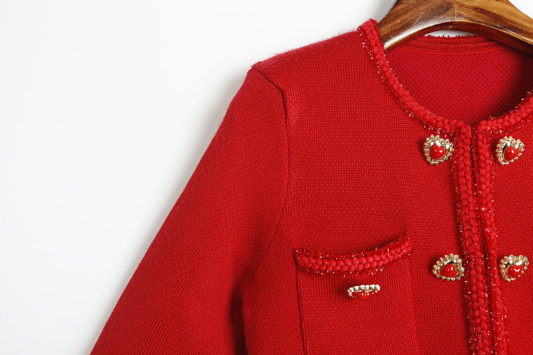 Nia Heart Button Black Glittery Knit Mini Dress