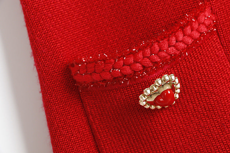 Nia Heart Button Black Glittery Knit Mini Dress