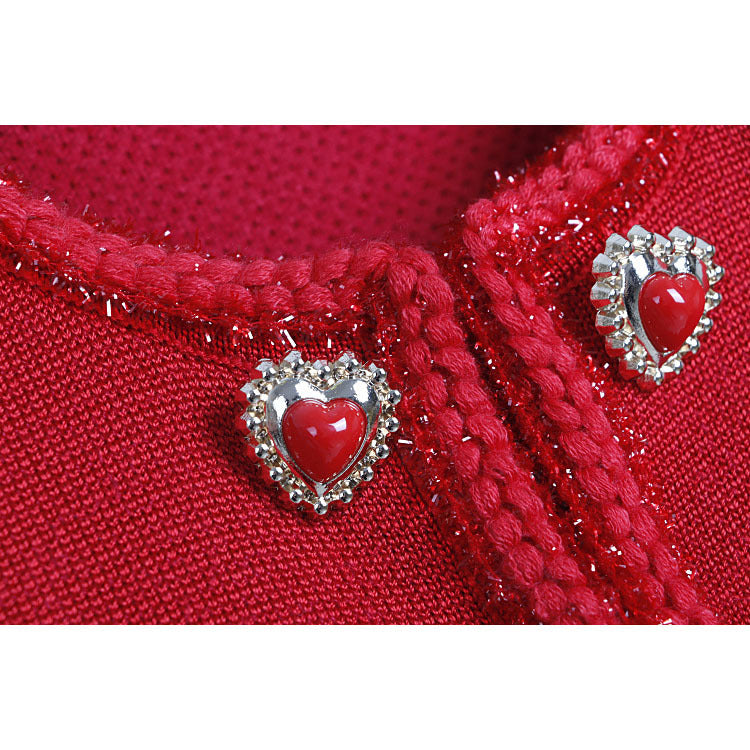 Nia Heart Button Black Glittery Knit Mini Dress