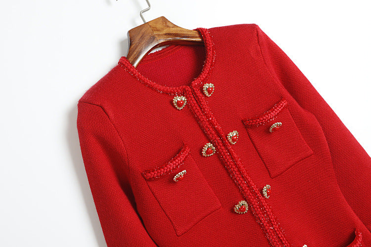 Nia Heart Button Black Glittery Knit Mini Dress