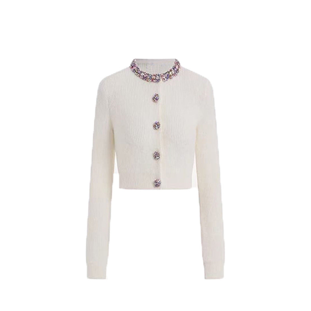 Quinn Crystal Trim Cropped Knit Cardigan