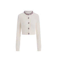 Quinn Crystal Trim Cropped Knit Cardigan
