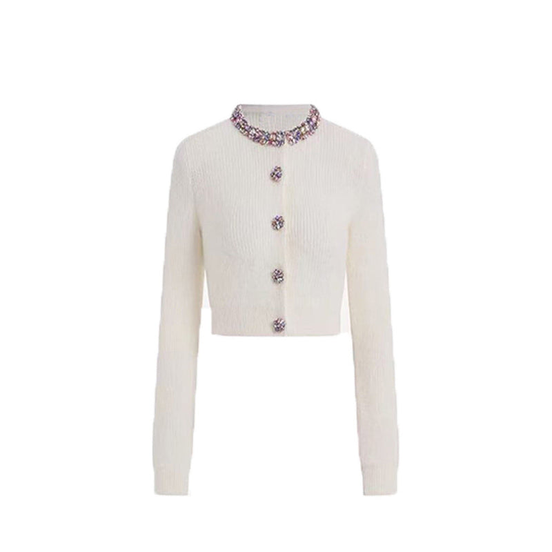 Quinn Crystal Trim Cropped Knit Cardigan