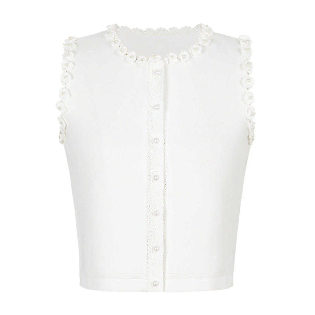 Fernie Knit Crop Top and Mini Skirt Set with Pearl Detail