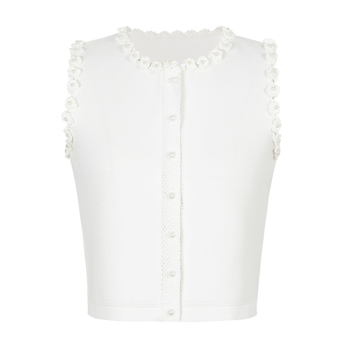 Fernie Knit Crop Top and Mini Skirt Set with Pearl Detail