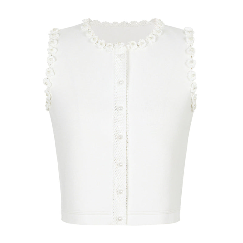 Fernie Knit Crop Top and Mini Skirt Set with Pearl Detail