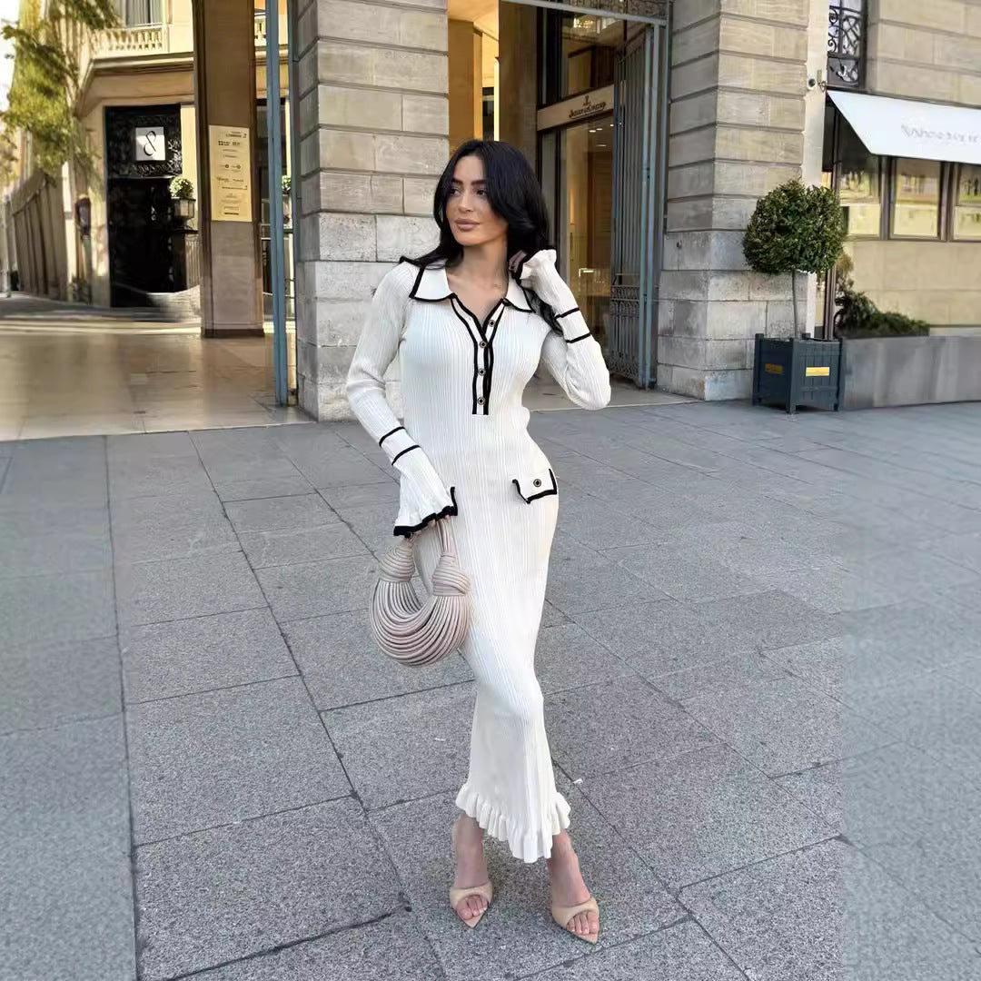 Gwen Knit Midi Dress with Contrast Flared Hems