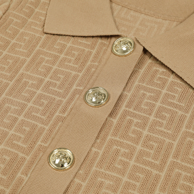 Farah Beige Lapel Collar Mini Dress