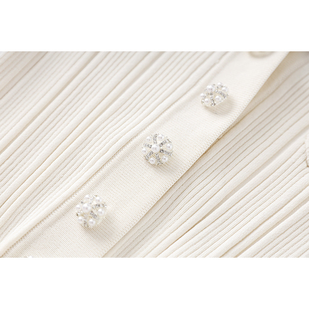 Indira Beige Knit Maxi Dress with Lapel Collar