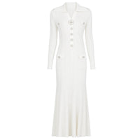 Daphne Knit Mermaid Midi Dress with Crystal Buttons