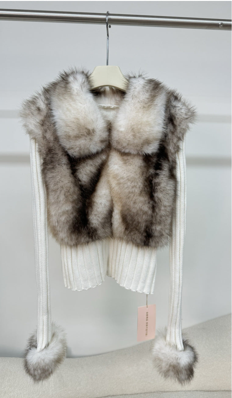 Paige Faux Fur Knit Zip Up Sweater