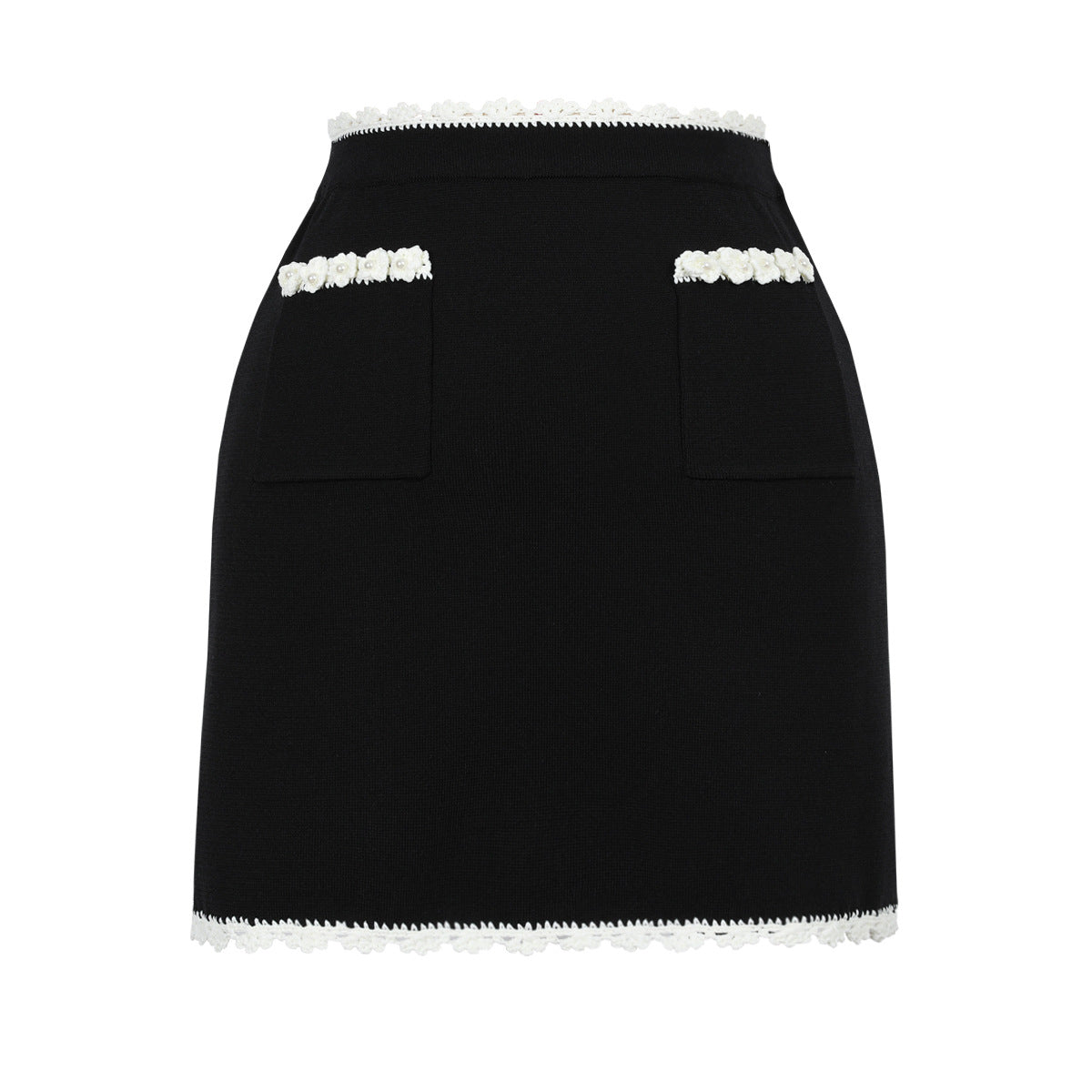 Fernie Knit Crop Top and Mini Skirt Set with Pearl Detail