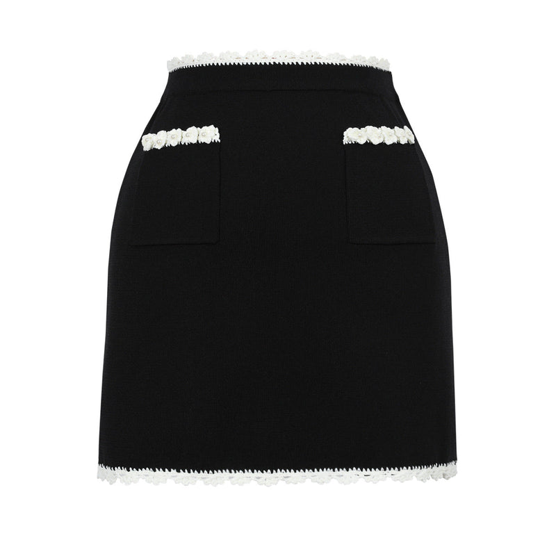Fernie Knit Crop Top and Mini Skirt Set with Pearl Detail