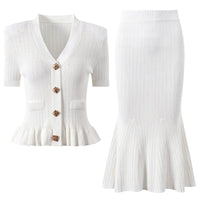 Alessandra Peplum Button Up Cardigan & Skirt Two Piece Set