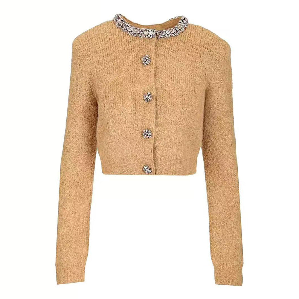 Quinn Crystal Trim Cropped Knit Cardigan