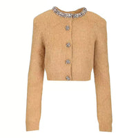 Quinn Crystal Trim Cropped Knit Cardigan