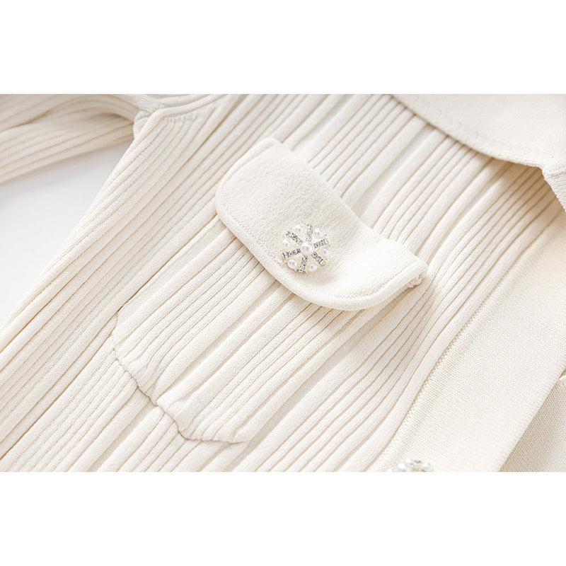 Indira Beige Knit Maxi Dress with Lapel Collar