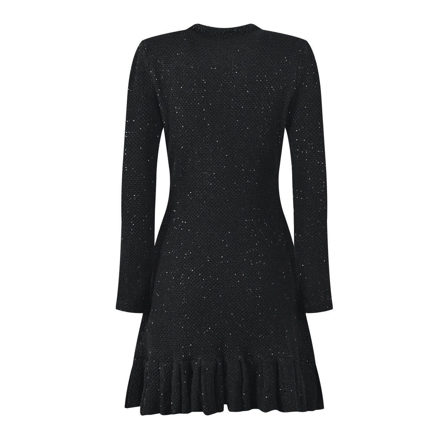 Nia Heart Button Black Glittery Knit Mini Dress