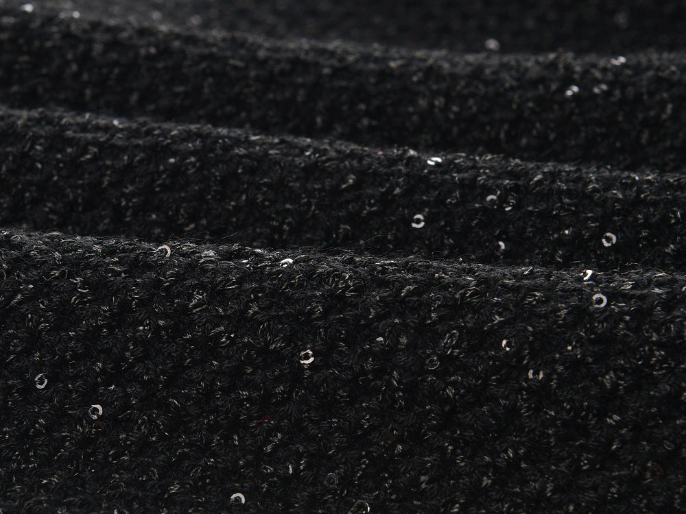 Nia Heart Button Black Glittery Knit Mini Dress