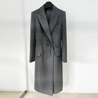 Freya Grey Bow Tie Wool Coat