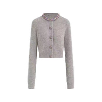 Quinn Crystal Trim Cropped Knit Cardigan