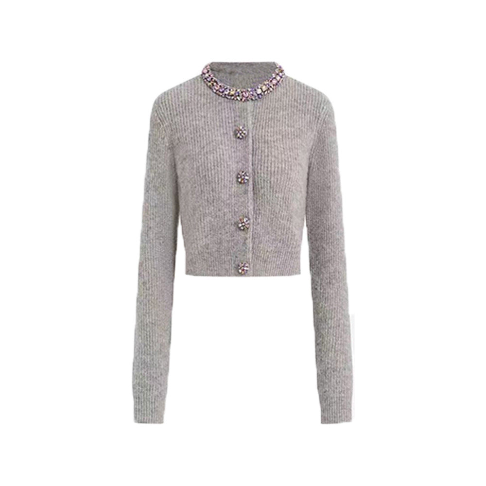 Quinn Crystal Trim Cropped Knit Cardigan