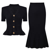 Alessandra Peplum Button Up Cardigan & Skirt Two Piece Set
