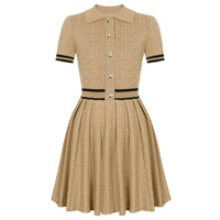 Farah Beige Lapel Collar Mini Dress