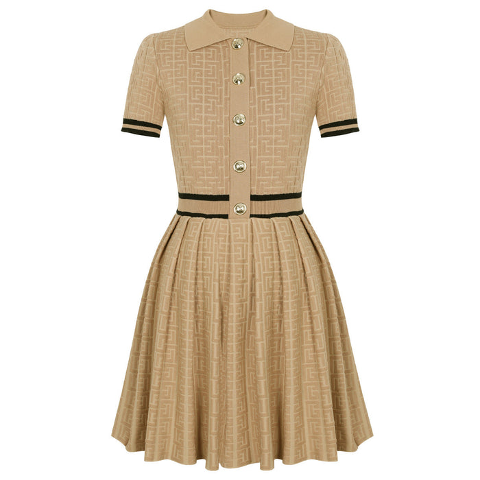 Farah Beige Lapel Collar Mini Dress