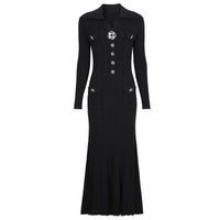 Daphne Knit Mermaid Midi Dress with Crystal Buttons