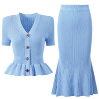 Alessandra Peplum Button Up Cardigan & Skirt Two Piece Set