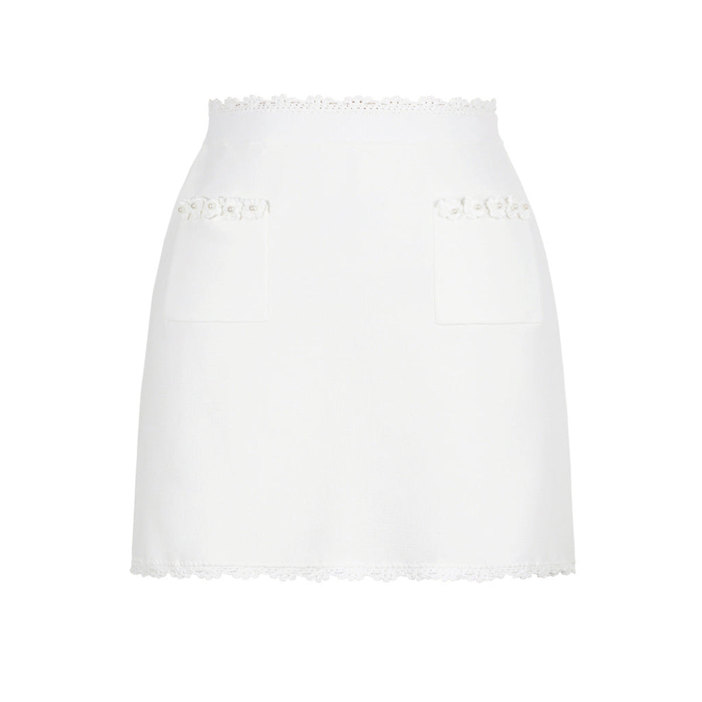 Fernie Knit Crop Top and Mini Skirt Set with Pearl Detail