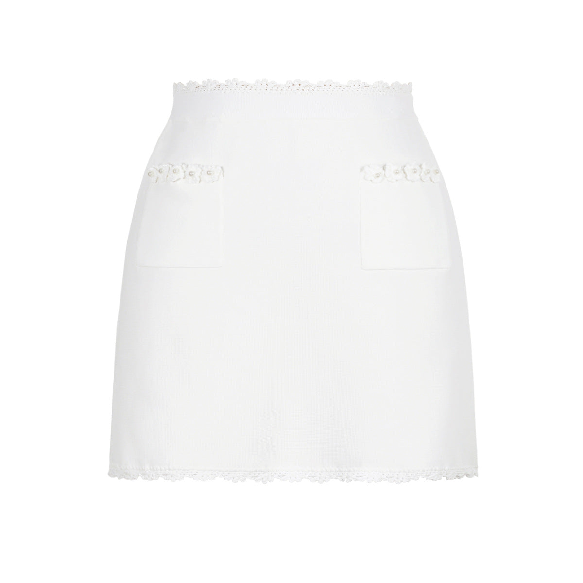 Fernie Knit Crop Top and Mini Skirt Set with Pearl Detail