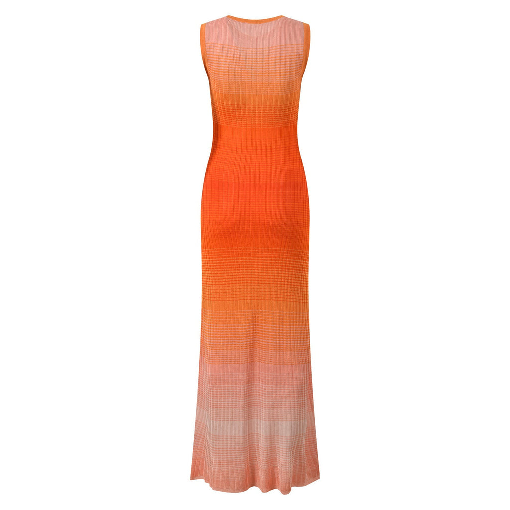 Aria Gradient Orange Knit Maxi Dress