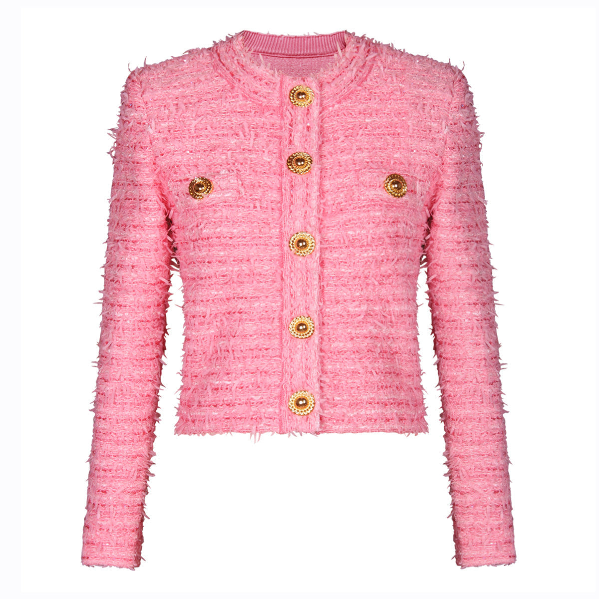 Chela Pink Cropped Textured Knit Cardigan