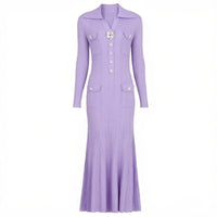 Daphne Knit Mermaid Midi Dress with Crystal Buttons