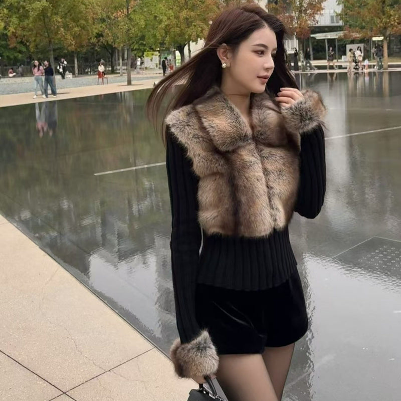 Paige Faux Fur Knit Zip Up Sweater