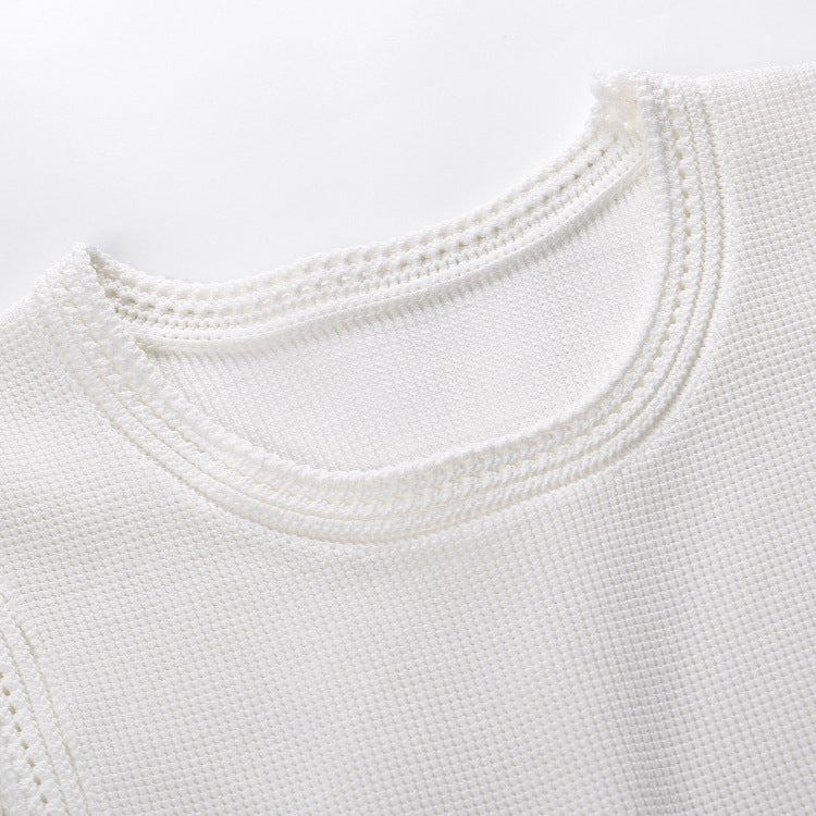 Celestia Sleeveless White Knit Midi Dress with Tassel Hem